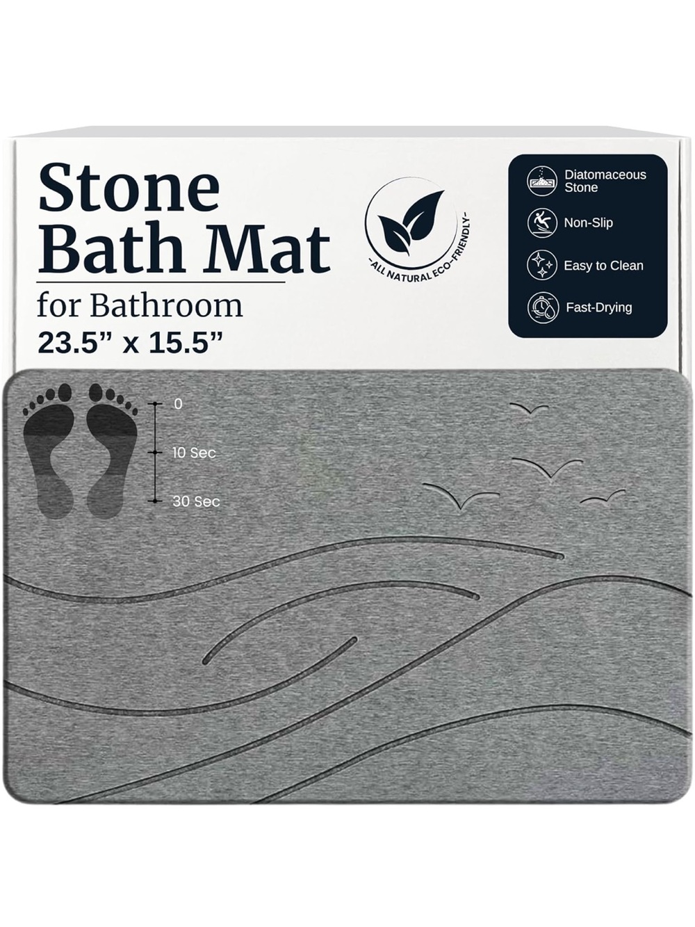 Large Stone Bath Mat Diatomite Non-Slip Natural Gray Absorbent Quick Dry